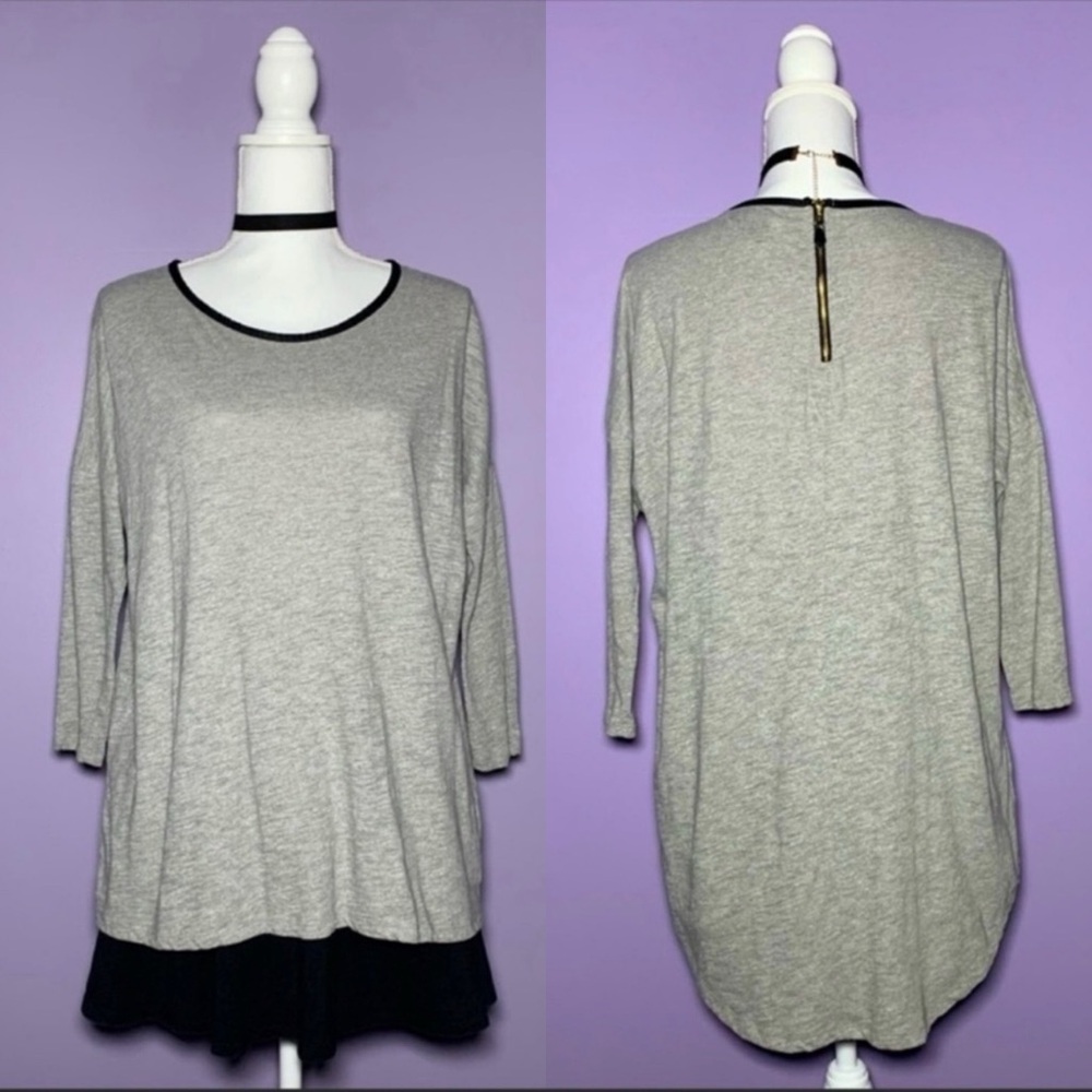 Forever 21 Grey Faux Leather Trim Tunic Top